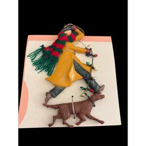 Kurt Adler Christmas Ornament XL Man Walking Dog Holiday Lights 7 x 4 NOS